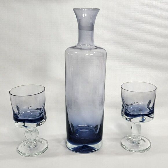 Mid Century Murano Glass Sommerso Decanter & 2 Goblets Blue Italy - Picture 1 of 10